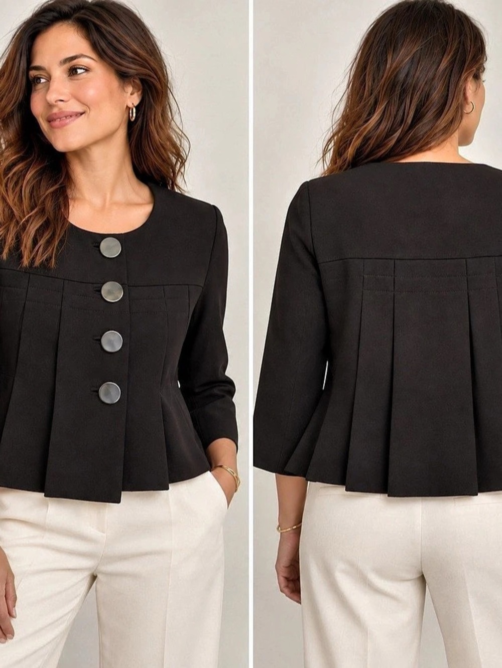 Sandro Black Button Front Peplum Jacket Blazer Size M